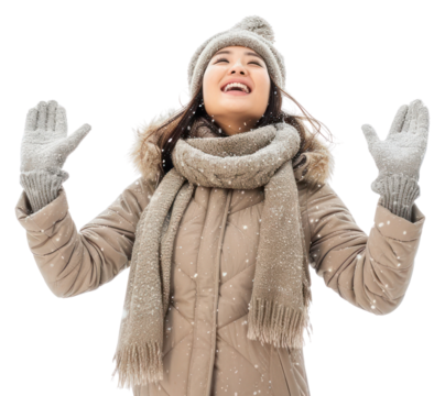 PNG Joyful woman enjoying winter snowfall