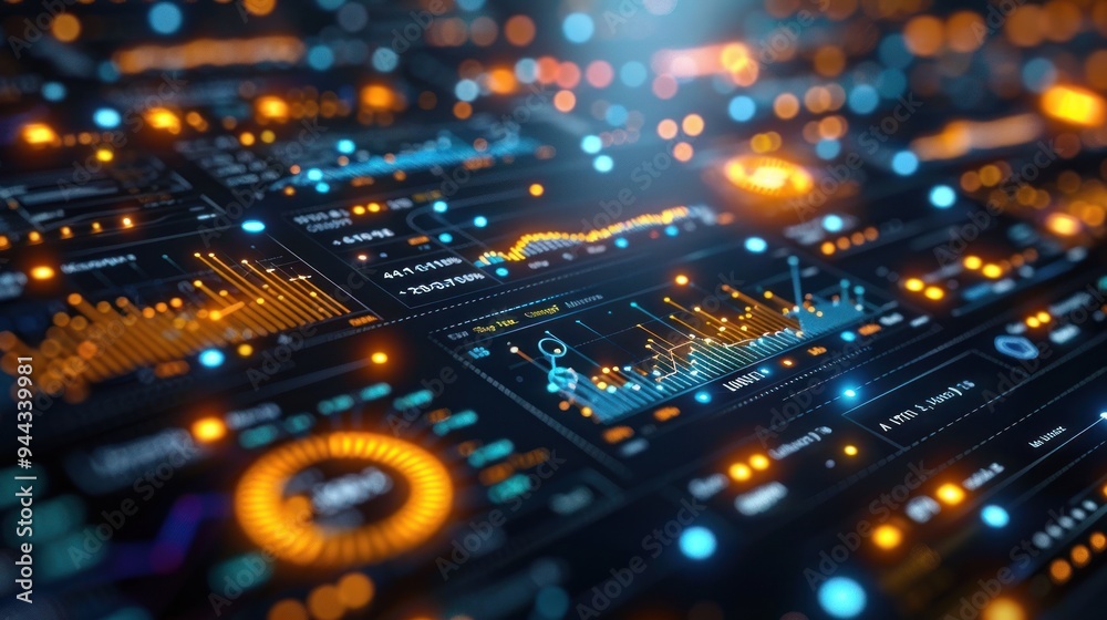 Poster digital data visualization with charts and graphs