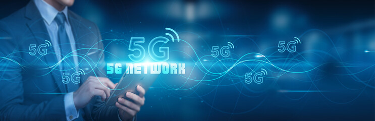 Hand holding a tablet with a global network connection, showcasing 5G network capabilities, futuristic technology, high-speed internet, digital connectivity, and smart devices in a connected world.