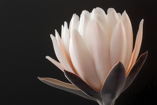 Close-Up of King Protea Flower in Minimalist Sculpture on Black Background, flowers images, flower background, flower border design, floral wallpaper, floral background for iphone, flower background
