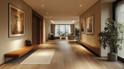 Modern Interior Design with Wooden Floor and Art