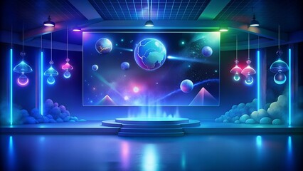 Obraz premium A hall for presentations decorated in a futuristic space style
