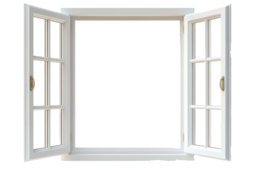 Modern and minimal house window for interior decoration isolated on background, open office glass window frame.
