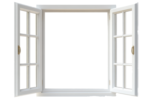 Modern and minimal house window for interior decoration isolated on background, open office glass window frame.
