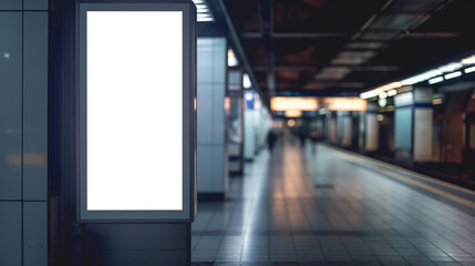 A white sign is on a wall in a subway station Mockups, Transparent PNG