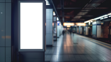 A white sign is on a wall in a subway station Mockups, Transparent PNG