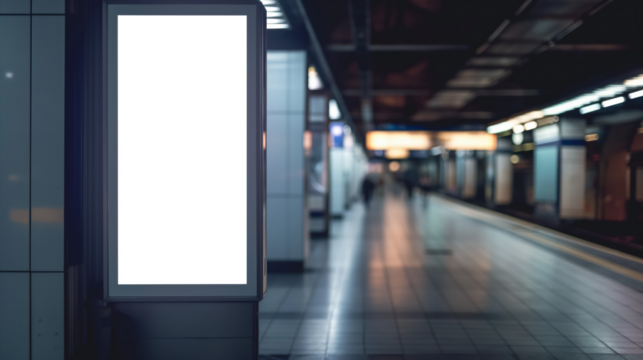 A white sign is on a wall in a subway station Mockups, Transparent PNG