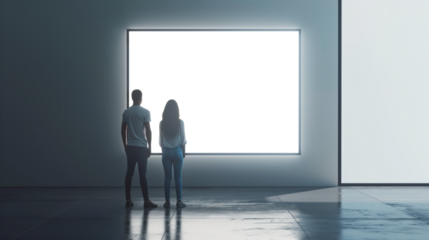 A man and woman stand in front of a blank wall, Mockups, Transparent PNG