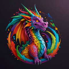 Whimsical Rainbow Dragon: Vibrant 3D Sticker Art for T-Shirt Design