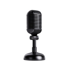 Classic black microphone on a stand, ideal for music, podcasting, and broadcasting applications. transparent background