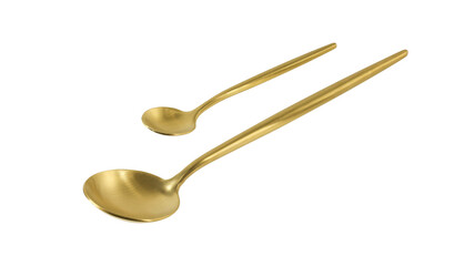 Matte golden color dinner and coffee spoons isolated on white background.