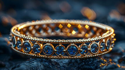 Golden Ring with Blue Gemstones Illustration