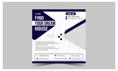 Real estate house social media post or square banner template.Editable Post Template Social Media Banners.