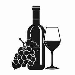 Vector illustration of grape, grape, wine bottle and glass