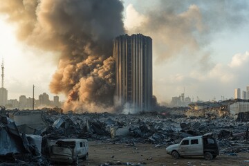 Obraz premium Lebanon Blast. Massive Explosion at Beirut Port, Tragedy in Middle East