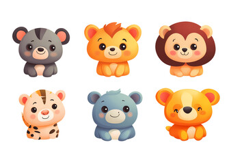 Fototapeta premium Cute, cartoon-style, Adorable Cartoon-Style Animal Vector Illustrations in Cute and Playful Designs