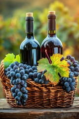 Wine glass grape with background of grape plantation winery