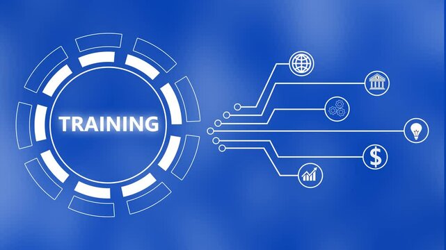 training Management tag cloud animation . Business Analytic strategy concept animated.