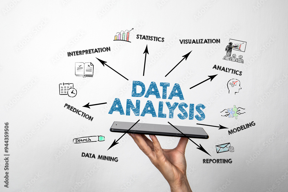 Canvas Prints data analysis concept. illustration with icons, arrows and keywords