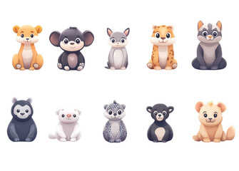 Naklejka premium Cute, cartoon-style, Adorable Cartoon-Style Animal Vector Illustrations in Cute and Playful Designs