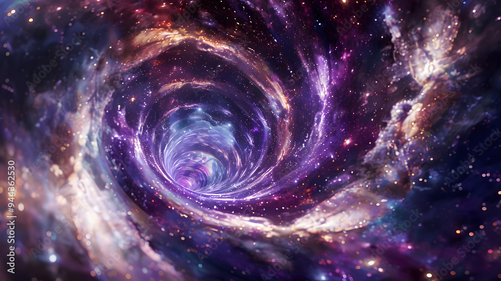Canvas Prints a purple planet with a spiral shape is surrounded by a yellow and orange planet.