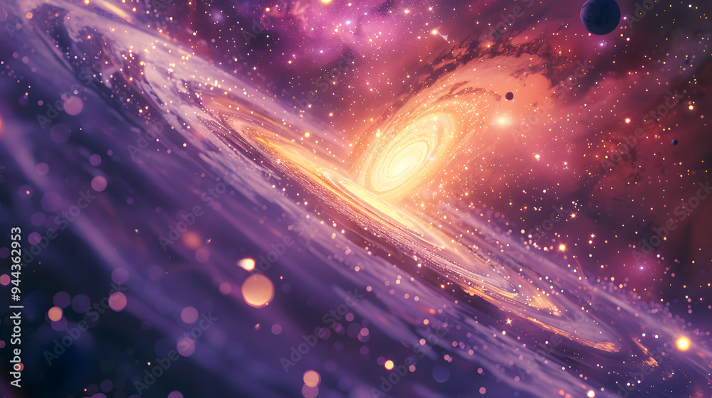 Canvas Prints a colorful spiral of clouds and planets in space.