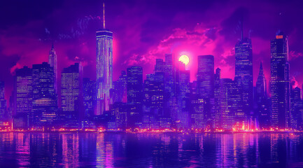 Futuristic Cityscape at Night with Neon Lights