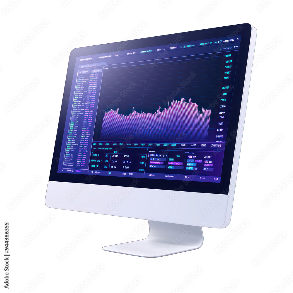 Fototapete modern computer monitor displaying data analytics and financial graphs on a vibrant screen. ideal fo