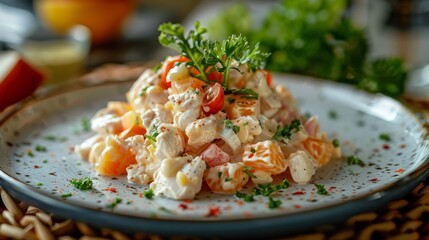 The national cuisine of Cuba. Salad with chicken in Cuban style.