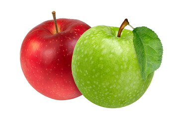 Red and green apples on isolated white background