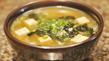 Miso Soup with Tofu, Seaweed, and Green Onions  A light, savory meal starter