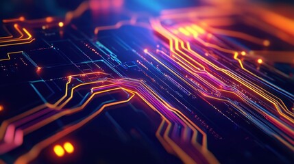 Illuminated Futuristic Digital Circuit Blueprint Revealing High-Tech Complexity
