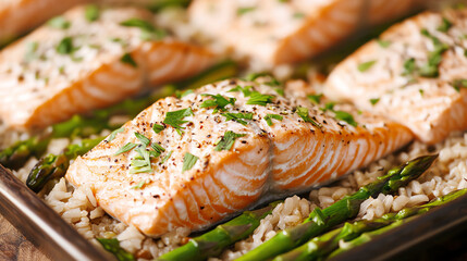 Baked Salmon with Asparagus and Brown Rice  A wholesome dish combining omega3rich salmon with fiberpacked sides, healthy dinner, clean food