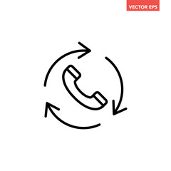 Black single call back line icon, simple recall support flat design pictogram vector for app logo ads web webpage button ui ux interface elements isolated on white background