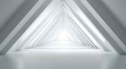 Obraz premium white futuristic background with a long triangular corridor, glowing lines, and light effects.