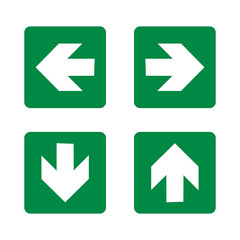 Green directional banners with white arrows on a white background