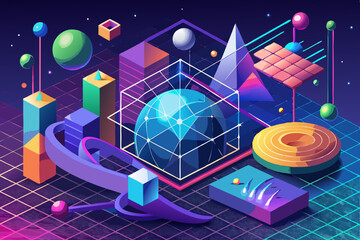 Digital seamless mathematical formulas. Abstract digital futuristic background with math, physics symbols and mesh network grid. 3D illustration in 4K science concept
