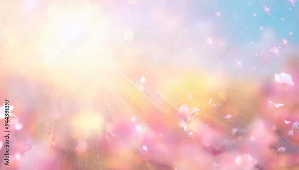 Wall mural anime pastel background with sun glares and sparkles