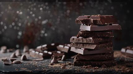 A pile of chocolate bars with chocolate chips on the ground