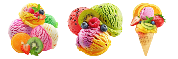 Tropical fruit ice cream isolated on transparent background,