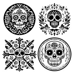 black and white icon illustration of day of the dead, about day of the dead
