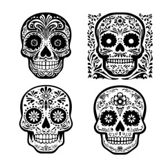 black and white icon illustration of day of the dead, about day of the dead