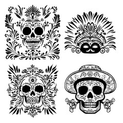 Fototapeta premium black and white icon illustration of day of the dead, about day of the dead