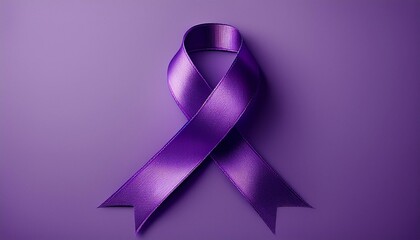  International Epilepsy Day. Purple ribbon with butterfly on purple background. Alzheimer's disease, Pancreatic cancer, Hodgkin's Lymphoma awareness. World Lupus Day and world cancer. copyspace