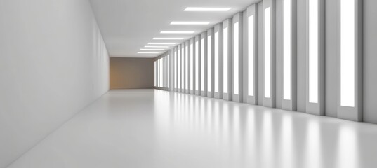 Naklejka premium white background with empty space and glowing light lines in the corridor, a futuristic technology concept