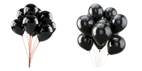 Black balloons isolated on transparent background,