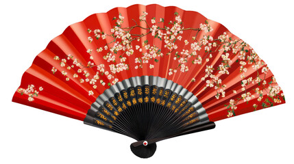 Chinese traditional red fan on transparency background PNG