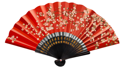 Chinese traditional red fan on transparency background PNG