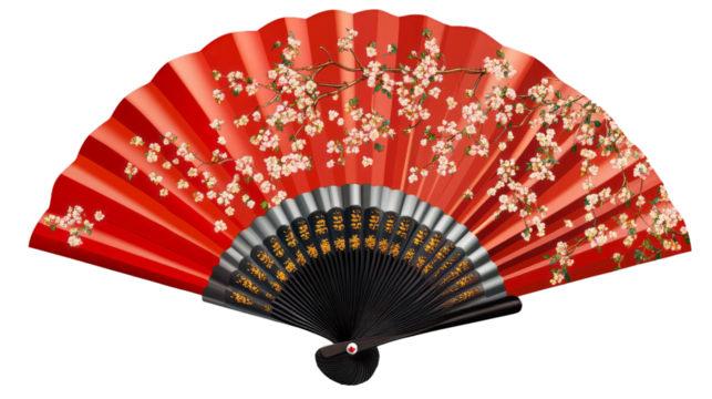 Chinese traditional red fan on transparency background PNG