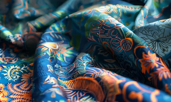 Exquisite and colorful batik fabric texture with intricate patterns